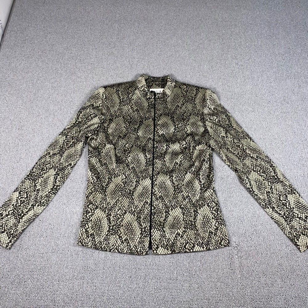 David Warren Snakeskin Jacket Womens 6 Gold Black Zip Front Mock Neck Blazer USA